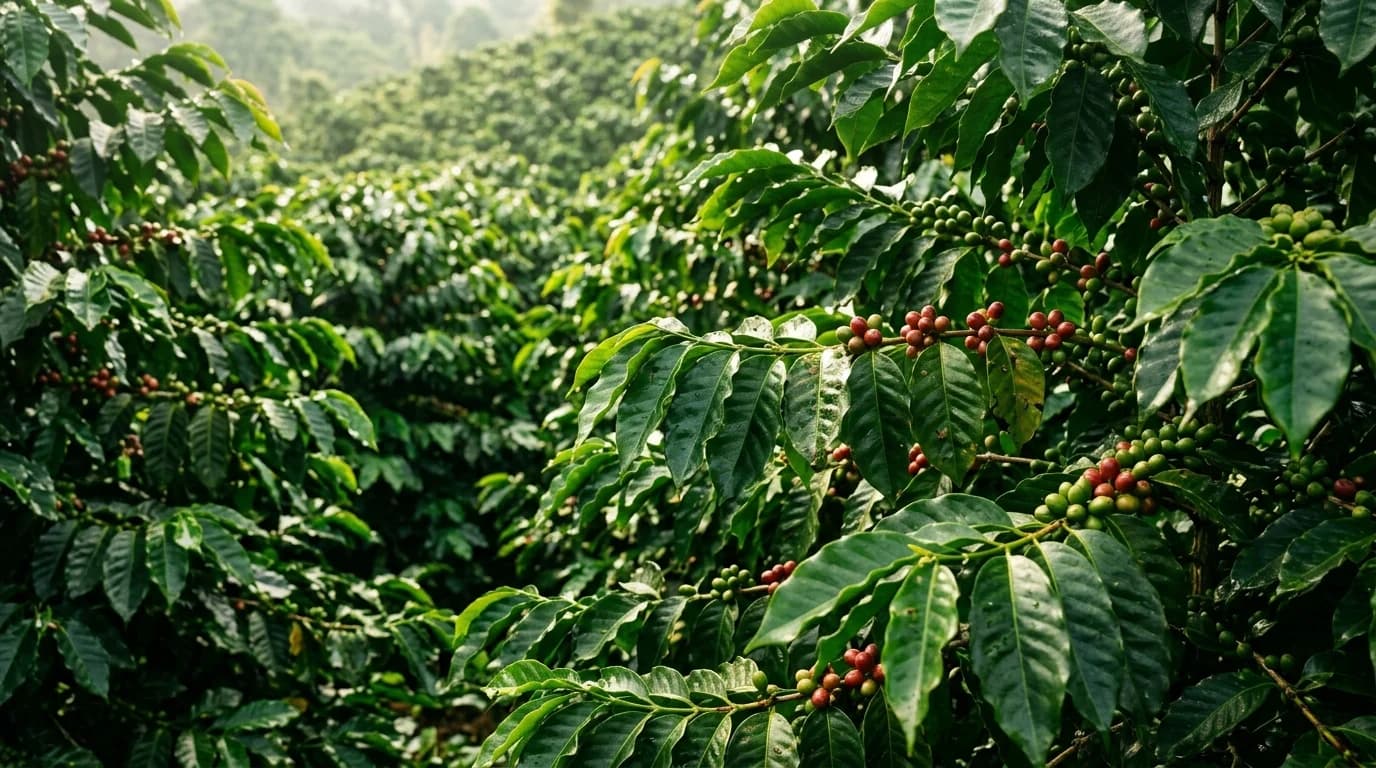 Plantação verdejante de café da Fazenda Campestre